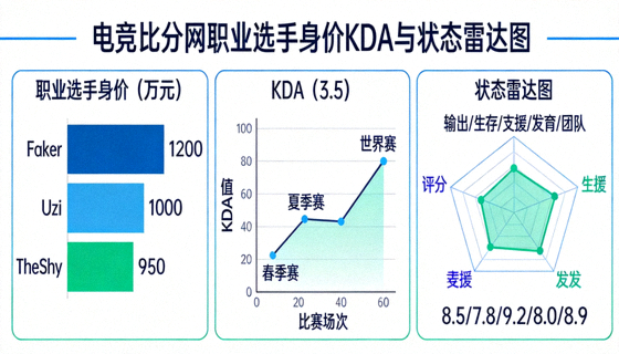 电竞比分网职业选手身价KDA与状态雷达图数据焦点图