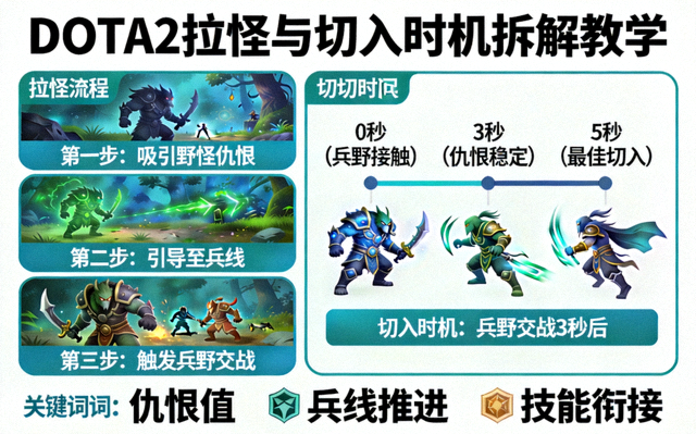 DOTA2拉怪与切入时机拆解教学示意图